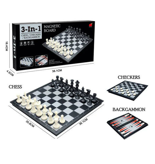 HKM-638163 Magnetic Travel Chess Set with Folding Black and White Board