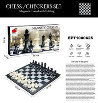 HKM-638163 Magnetic Travel Chess Set with Folding Black and White Board