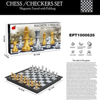 HKM-638163 Magnetic Travel Chess Set with Folding Black and White Board