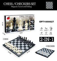 HKM-638163 Magnetic Travel Chess Set with Folding Black and White Board