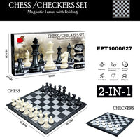 HKM-638163 Magnetic Travel Chess Set with Folding Black and White Board