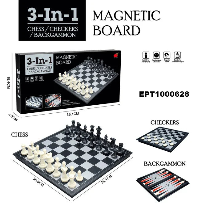 HKM-638163 Magnetic Travel Chess Set with Folding Black and White Board