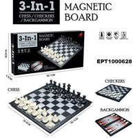 HKM-638163 Magnetic Travel Chess Set with Folding Black and White Board