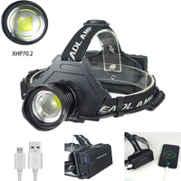 HKM-638227 Telescopic Zoom USB Rechargeable LED Headlight, Waterproof, 50W, 200-500m Range, Includes USB Cable and Optional Batteries