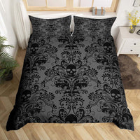HKM-638355 Black Flower Skull Digital Printed Bedding Set - Available in Multiple Sizes