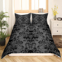 HKM-638355 Black Flower Skull Digital Printed Bedding Set - Available in Multiple Sizes