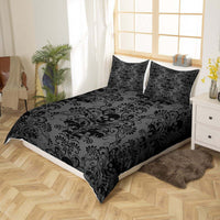HKM-638355 Black Flower Skull Digital Printed Bedding Set - Available in Multiple Sizes