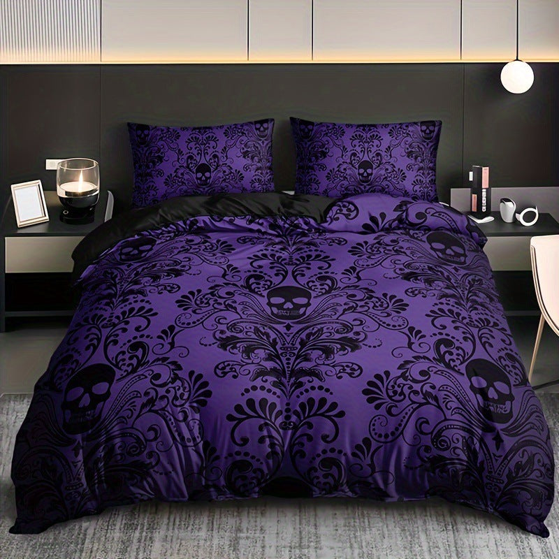 HKM-638355 Black Flower Skull Digital Printed Bedding Set - Available in Multiple Sizes