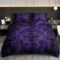 HKM-638355 Black Flower Skull Digital Printed Bedding Set - Available in Multiple Sizes