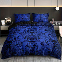 HKM-638355 Black Flower Skull Digital Printed Bedding Set - Available in Multiple Sizes