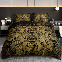 HKM-638355 Black Flower Skull Digital Printed Bedding Set - Available in Multiple Sizes