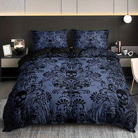 HKM-638355 Black Flower Skull Digital Printed Bedding Set - Available in Multiple Sizes