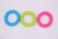 HKM-638675 Durable TPR Rubber Barbell Pet Toy with Spiked Ring - 12.5cm, Available in Yellow, Rose Red, and Blue
