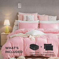 HKM-638675 Soft Microfiber Pink Quilt Cover and Pillowcase Set – Three-Piece Bedding Collection