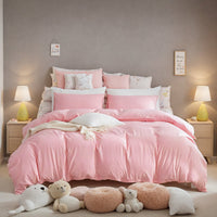 HKM-638675 Soft Microfiber Pink Quilt Cover and Pillowcase Set – Three-Piece Bedding Collection