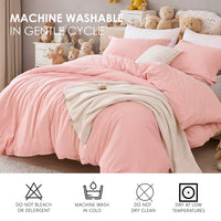 HKM-638675 Soft Microfiber Pink Quilt Cover and Pillowcase Set – Three-Piece Bedding Collection