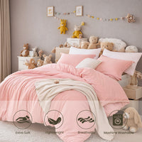 HKM-638675 Soft Microfiber Pink Quilt Cover and Pillowcase Set – Three-Piece Bedding Collection