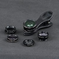 HKM-638931 5-in-1 Mobile Phone Lens Set with Fisheye, Wide-Angle, Macro, Teleconverter, and Polarizer Lenses