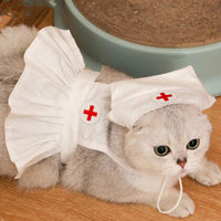HKM-638931 Personalized White Cat Dress Set with Hat for Small to Medium Cats