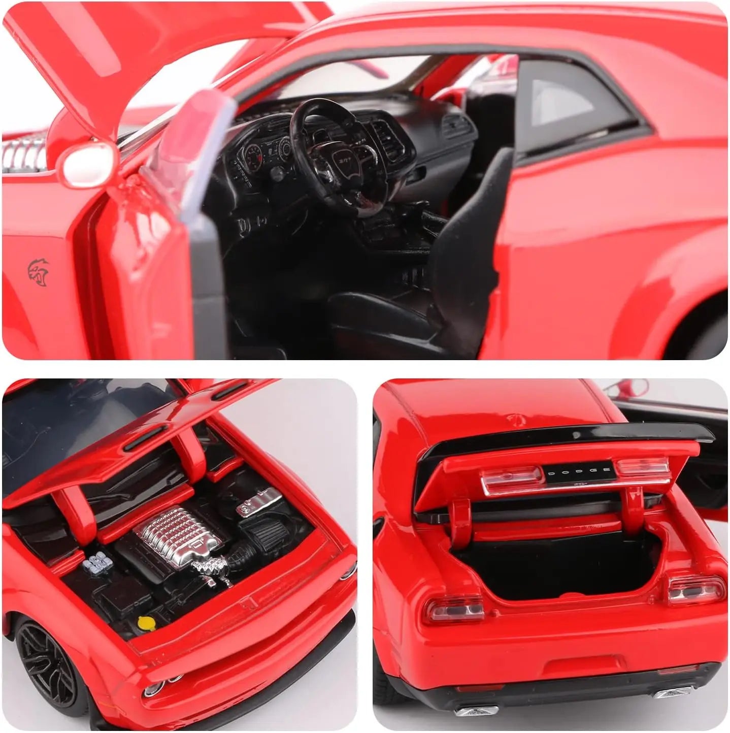 HKM-638995 1:32 Scale Dodge Challenger Alloy Model Car with Pullback Action, Sound, and Light Features