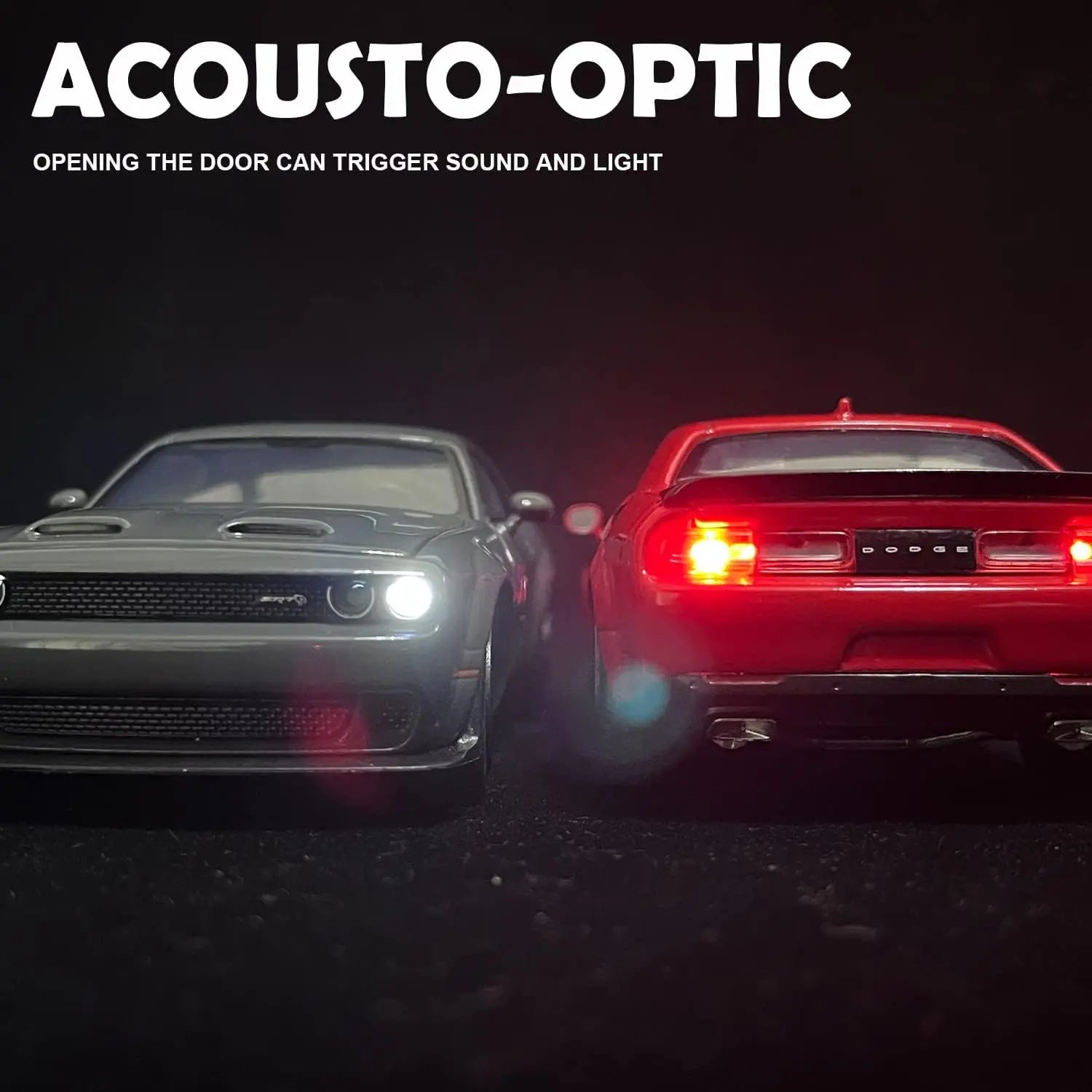 HKM-638995 1:32 Scale Dodge Challenger Alloy Model Car with Pullback Action, Sound, and Light Features