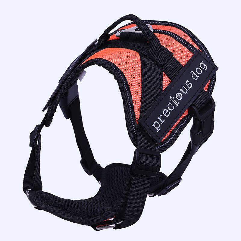 HKM-639187 Adjustable Cotton Dog Traction Chest and Back Harness - Available in Blue, Orange, Green, Grey (Sizes S, M, L)