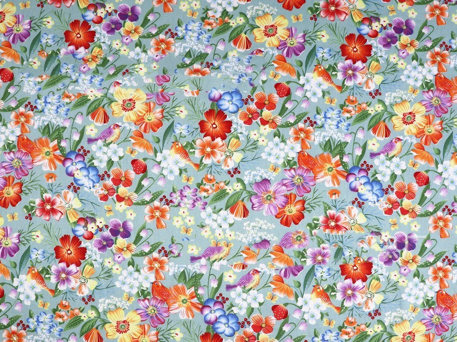HKM-639187 Floral Twill Cotton Fabric - Small Botanical Print for Spring & Summer Clothing and Home Decor