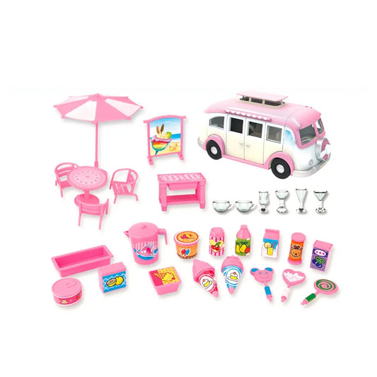 KTX-639187 Pretend Play Mini Kitchen Ice Cream Dining Car and Fast Food Truck Toy Set for Kids