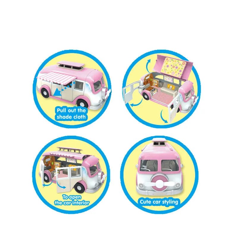 KTX-639187 Pretend Play Mini Kitchen Ice Cream Dining Car and Fast Food Truck Toy Set for Kids