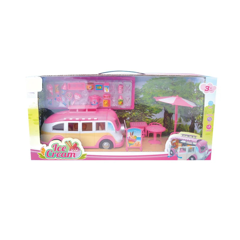KTX-639187 Pretend Play Mini Kitchen Ice Cream Dining Car and Fast Food Truck Toy Set for Kids
