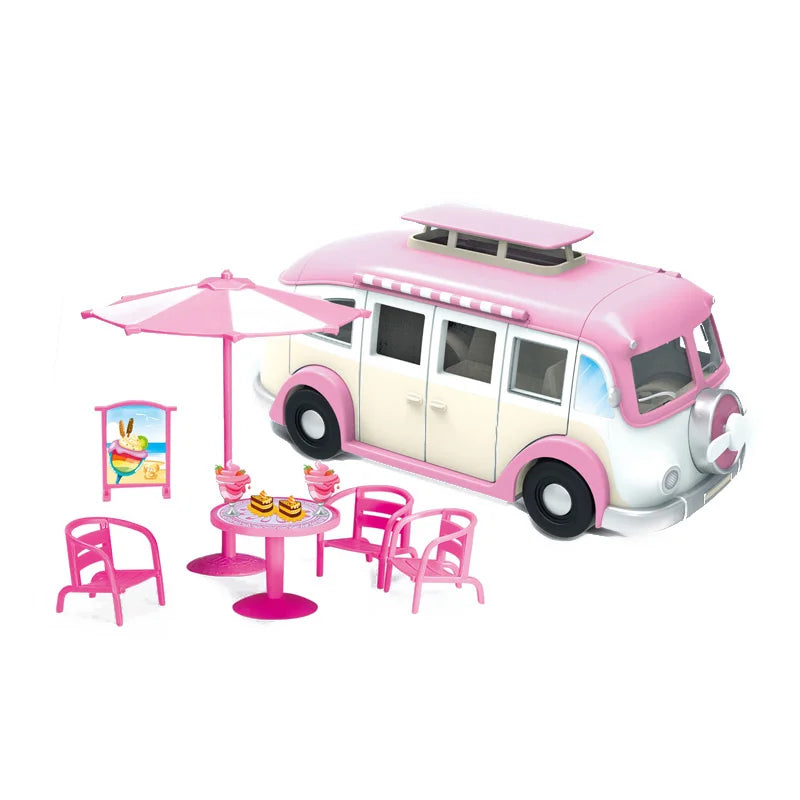 KTX-639187 Pretend Play Mini Kitchen Ice Cream Dining Car and Fast Food Truck Toy Set for Kids