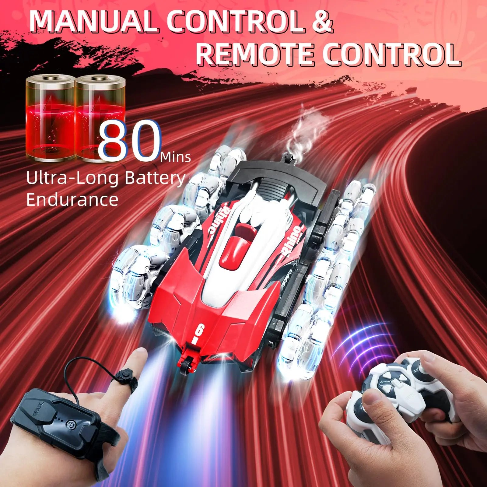 HKM-639315 8WD Remote Control Stunt Car with Drift and Spray Features, Hand Gesture Control, 30M Range