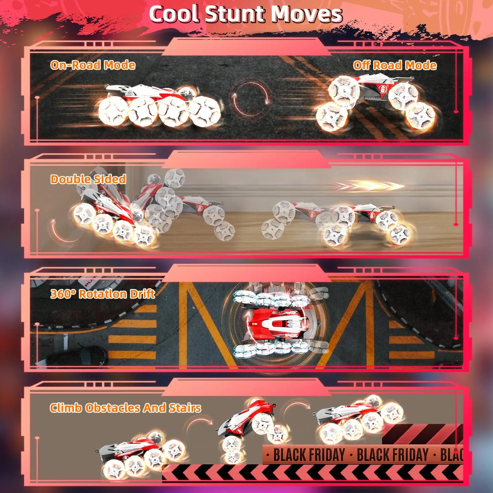 HKM-639315 8WD Remote Control Stunt Car with Drift and Spray Features, Hand Gesture Control, 30M Range