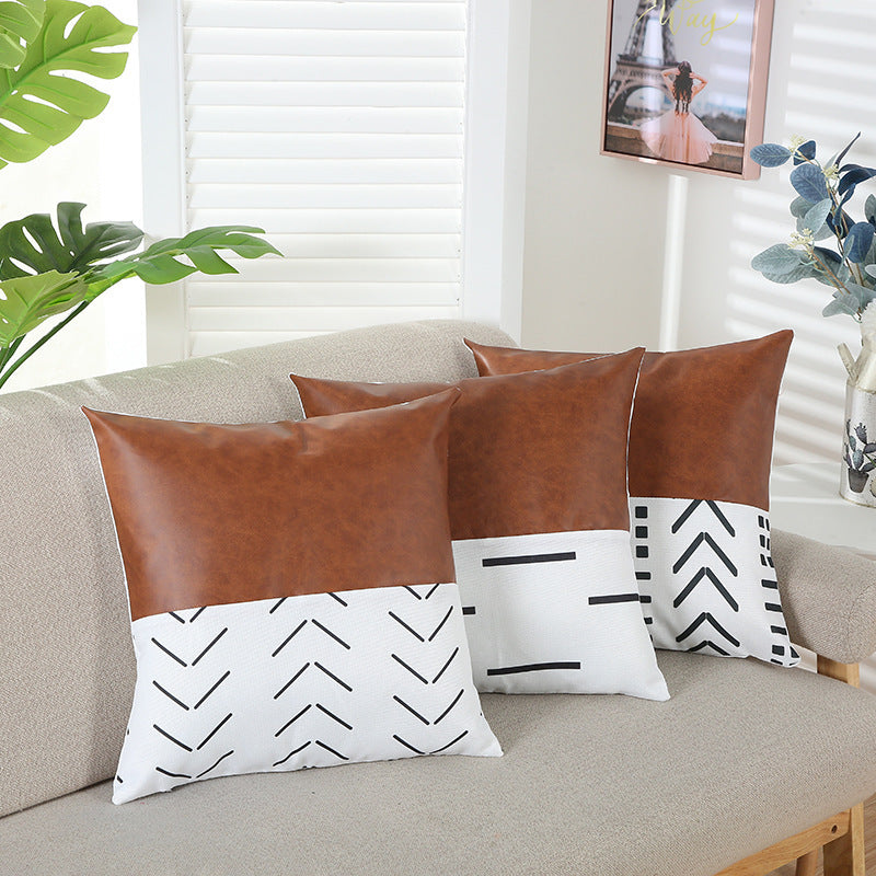 HKM-639315 Geometric Line Print Short Plush Pillowcase, Modern Simple Design, 45x45cm