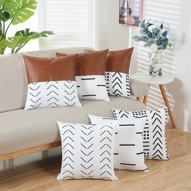 HKM-639315 Geometric Line Print Short Plush Pillowcase, Modern Simple Design, 45x45cm