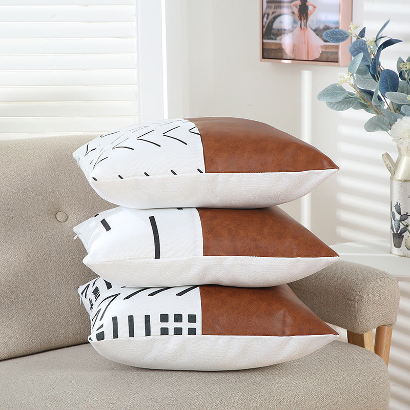 HKM-639315 Geometric Line Print Short Plush Pillowcase, Modern Simple Design, 45x45cm