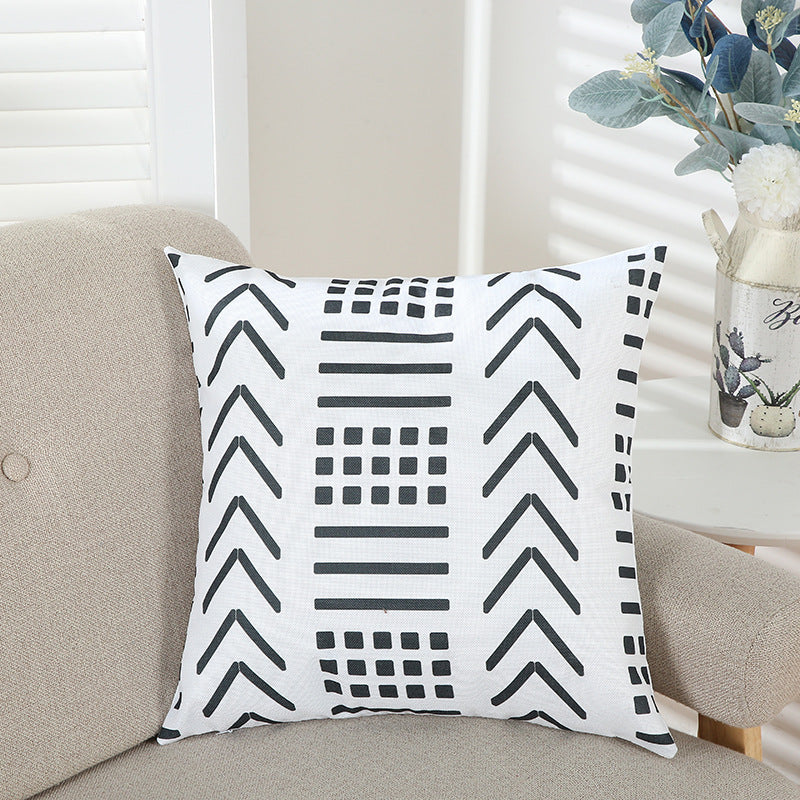 HKM-639315 Geometric Line Print Short Plush Pillowcase, Modern Simple Design, 45x45cm