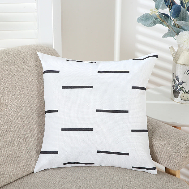HKM-639315 Geometric Line Print Short Plush Pillowcase, Modern Simple Design, 45x45cm