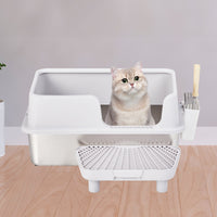 HKM-639379 Extra Large Stainless Steel Cat Litter Box with Lid, High Sides, Pedal Filter, and Easy Clean Design