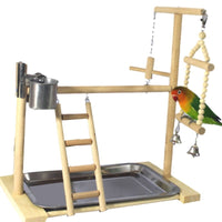 HKM-639443 Wooden Parrot Standing Play Rack with Ladder and Accessories