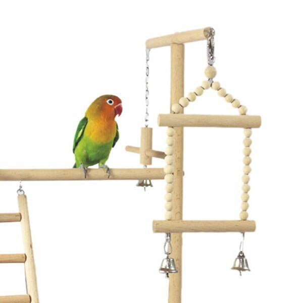 HKM-639443 Wooden Parrot Standing Play Rack with Ladder and Accessories