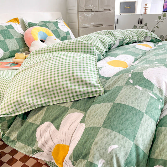HKM-639507 Aloe Cotton Four-Piece Bedding Set with Striped, Heart, Starry Sky, Geometric, and Cartoon Designs