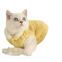 HKM-639507 Fleece-Lined Warm Pet Cat Clothes in Pink and Yellow Velvet - Cozy Casual Wear for Cats