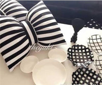 HKM-639571 Black and White Striped Cotton Bow Waist Pillow for Comfortable Lunch Breaks