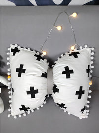 HKM-639571 Black and White Striped Cotton Bow Waist Pillow for Comfortable Lunch Breaks