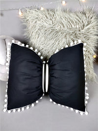 HKM-639571 Black and White Striped Cotton Bow Waist Pillow for Comfortable Lunch Breaks