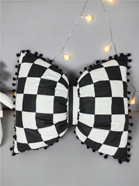 HKM-639571 Black and White Striped Cotton Bow Waist Pillow for Comfortable Lunch Breaks