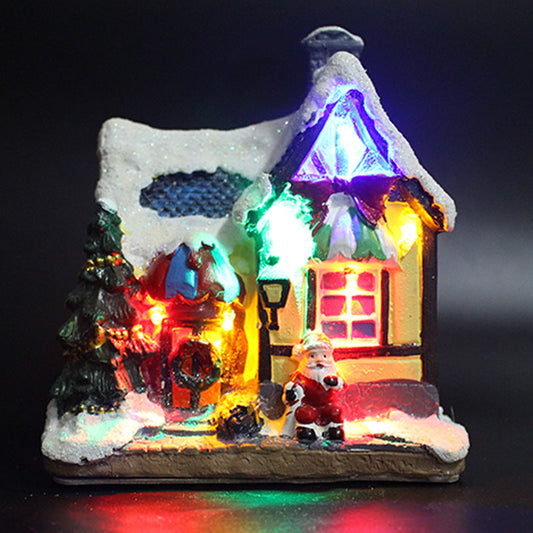 HKM-639635 Luminous Cottage House Decoration with Snow and Lantern for Christmas Festivities