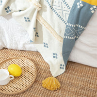 HKM-639891 Cotton Geometric Pattern Towel Blanket in White and Yellow, 130x170CM