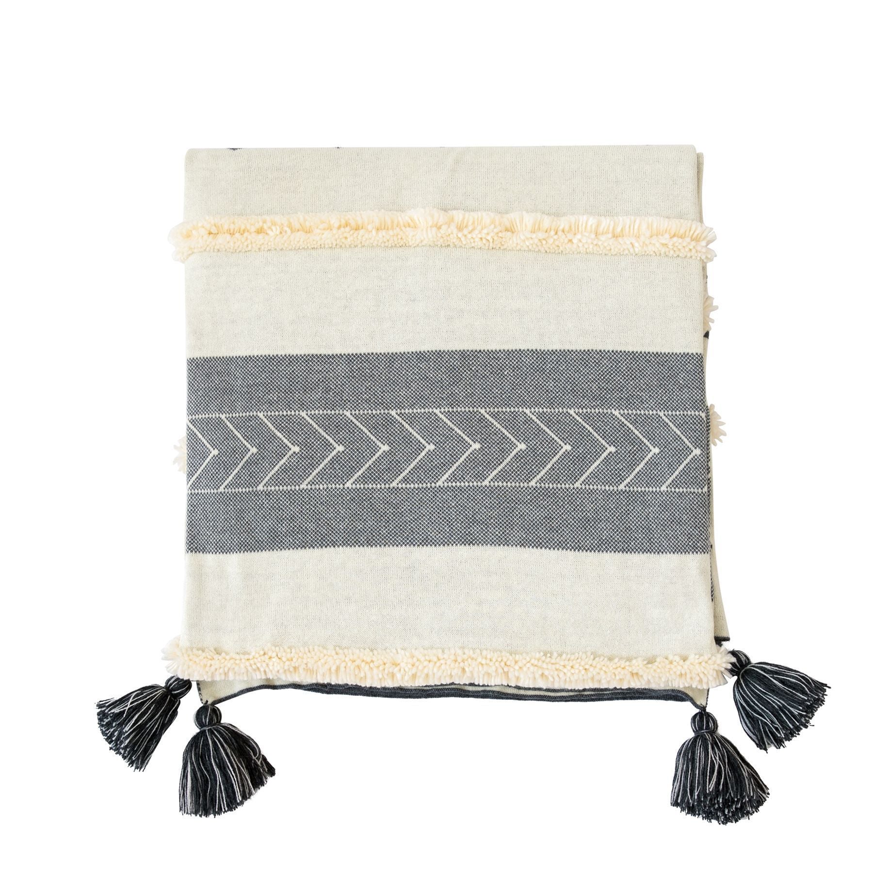 HKM-639891 Cotton Geometric Pattern Towel Blanket in White and Yellow, 130x170CM